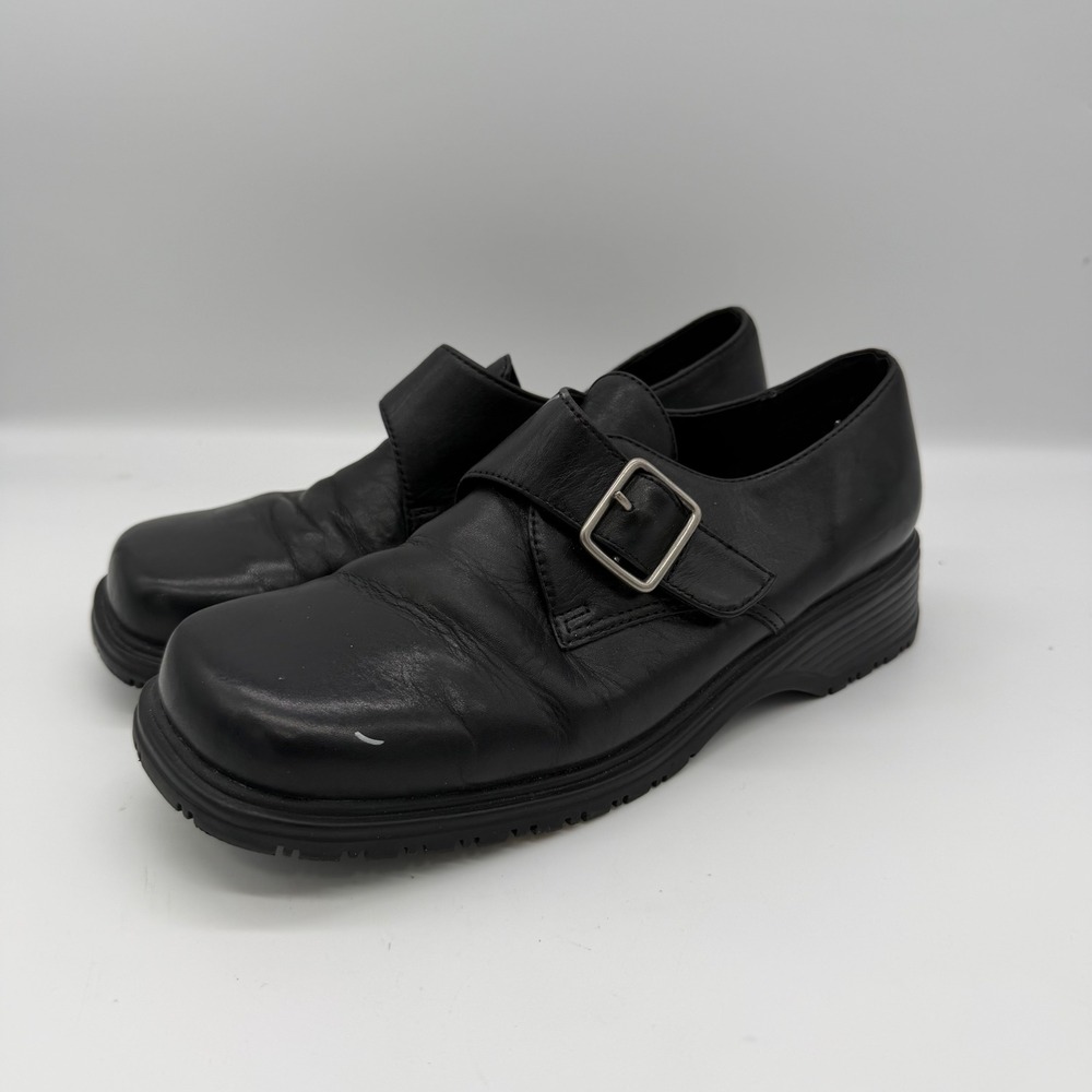 Thom McAn Black Leather Monk Strap Loafers Square Toe Lug Sole Shoes Womens 7